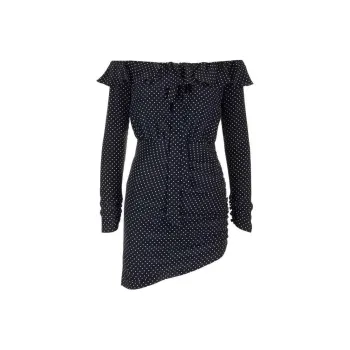Alessandra Rich Ruched Polka Dot Printed Dress