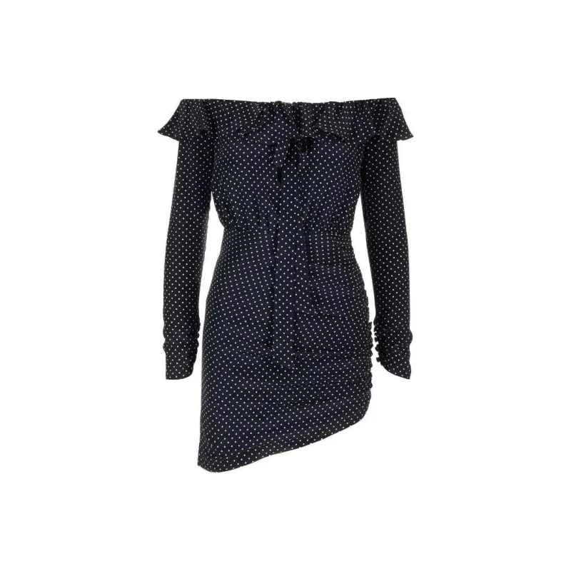 Alessandra Rich Ruched Polka Dot Printed Dress-0