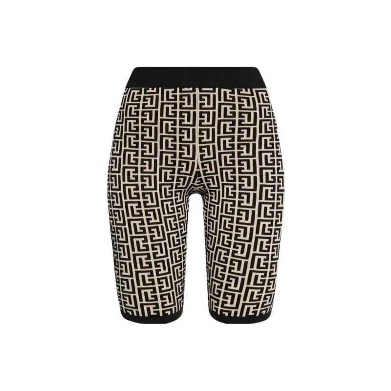 BALMAIN Monogram Knit Cyclist Shorts 'Black/White'-0