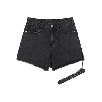 MEETLADY Denim Shorts Women's Black Gray Color