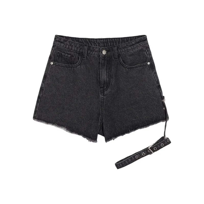 MEETLADY Denim Shorts Women's Black Gray Color-0