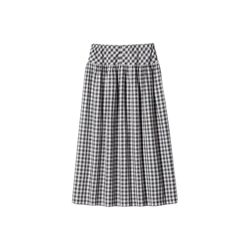 Ines De La Fressange X UNIQLO X Ines De La Fressange Casual Long Skirts Women's Dark Gray-0