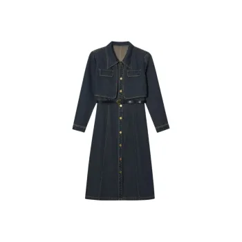 PSALTER Long Sleeved Dress Women's Vintage Blue