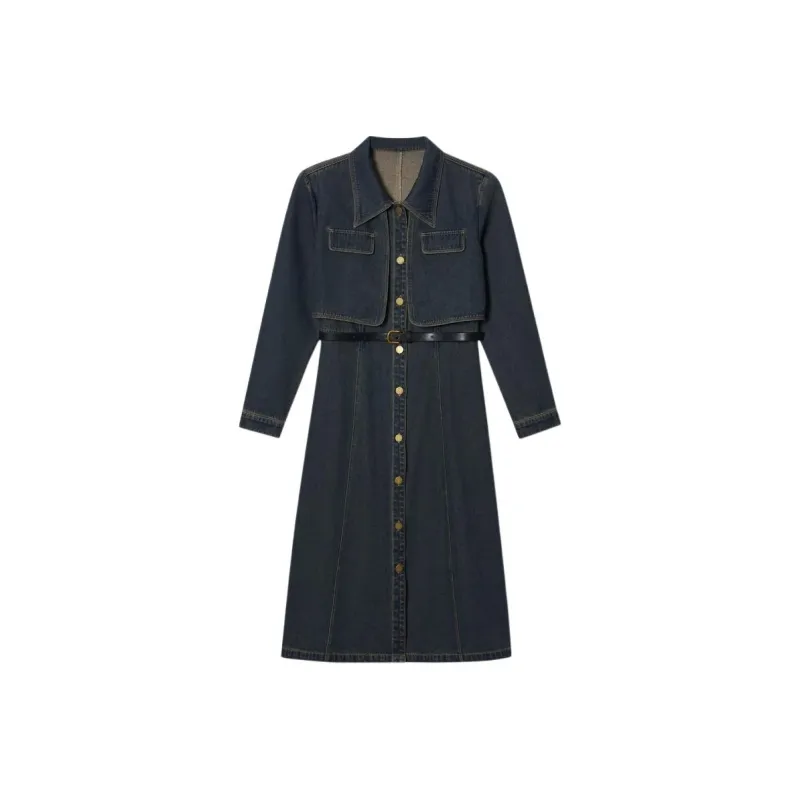 PSALTER Long Sleeved Dress Women's Vintage Blue-0