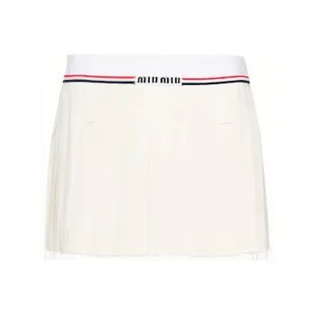 MIU MIU Logo Waistband Pleated Mini Skirt