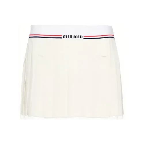 MIU MIU Logo Waistband Pleated Mini Skirt