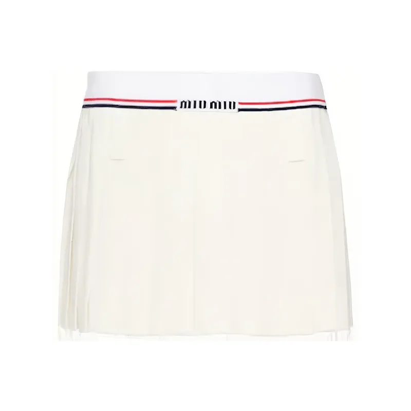 MIU MIU Logo Waistband Pleated Mini Skirt-0