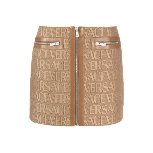 VERSACE Allover Leather trim Miniskirt