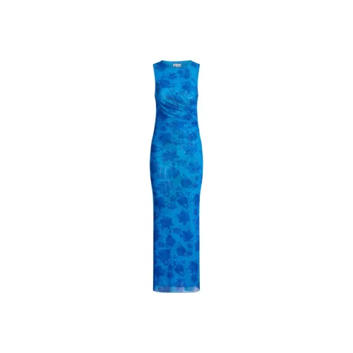 SCANLAN THEODORE Floral Lace Print Mesh Dress Sleeveless Dress Women's Blue/Blue