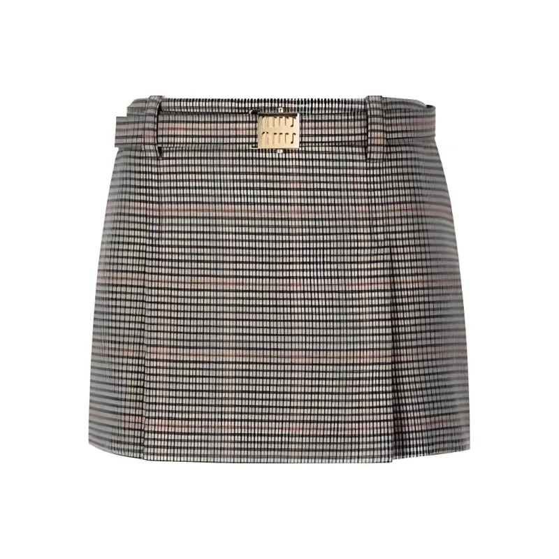MIU MIU Checked Belted Mini Skirt-0