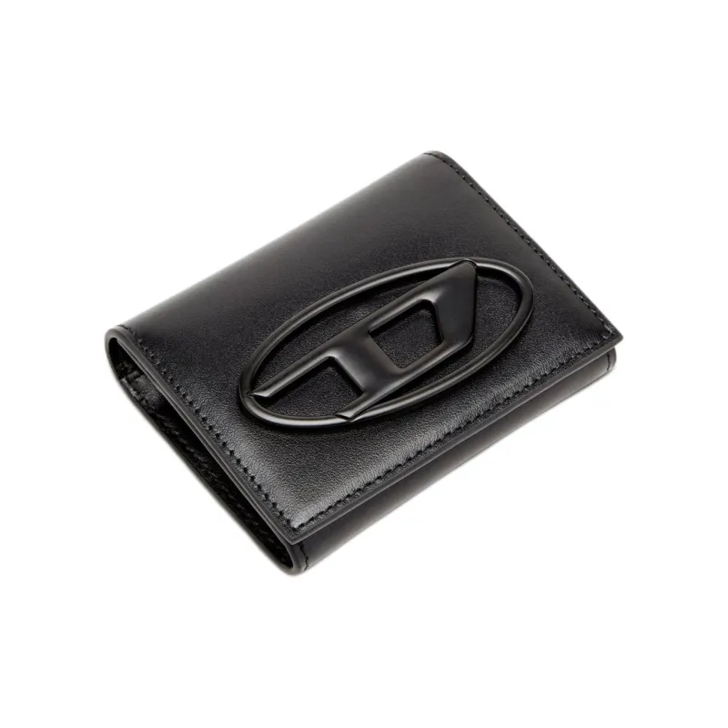 DIESEL Cow Leather Card Holder Trumpets Unisex Black-2