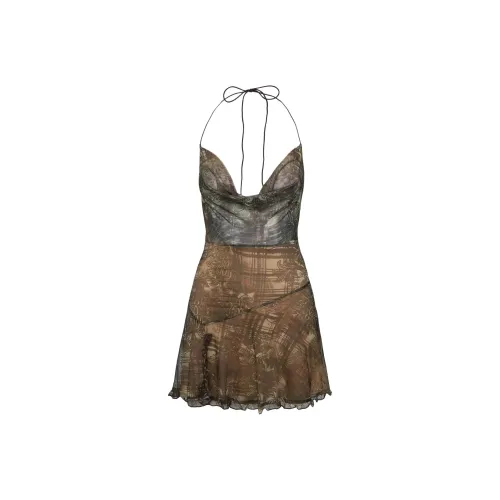 PRINCESS POLLY BRILLIANCE COWL NECK MINI DRESS Slip Dress Women's Brown Multi/Brown Multicolor