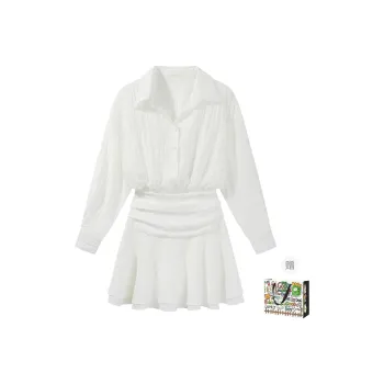 OURUOKE Long Sleeved Dresses Women's White