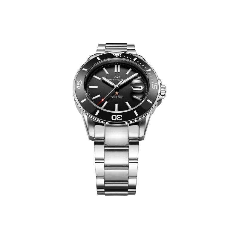 Sea Gull Ocean Automatic Mechanical Movement Steel Strap Watch Men's Watches Black Dial-2