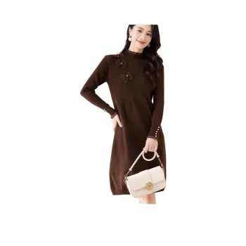 X MOOM Long Sleeved Dress Women's Coffee