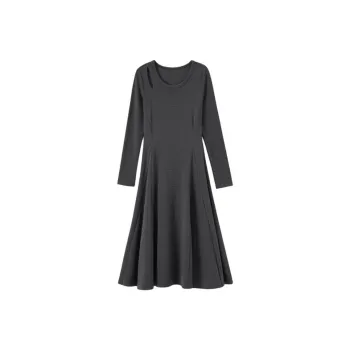 WHITEALLUSION Long Sleeved Dress Women's Dark Gray
