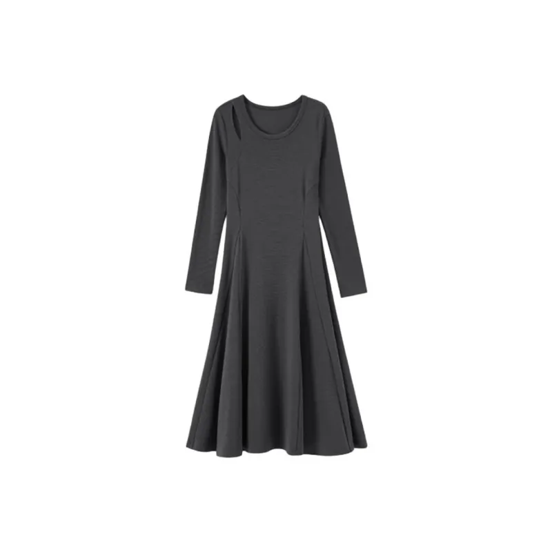 WHITEALLUSION Long Sleeved Dress Women's Dark Gray-0