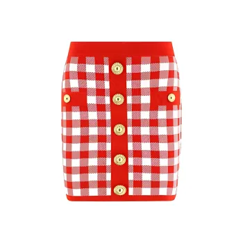 BALMAIN Gingham Check Patterned High Waisted Mini Skirt