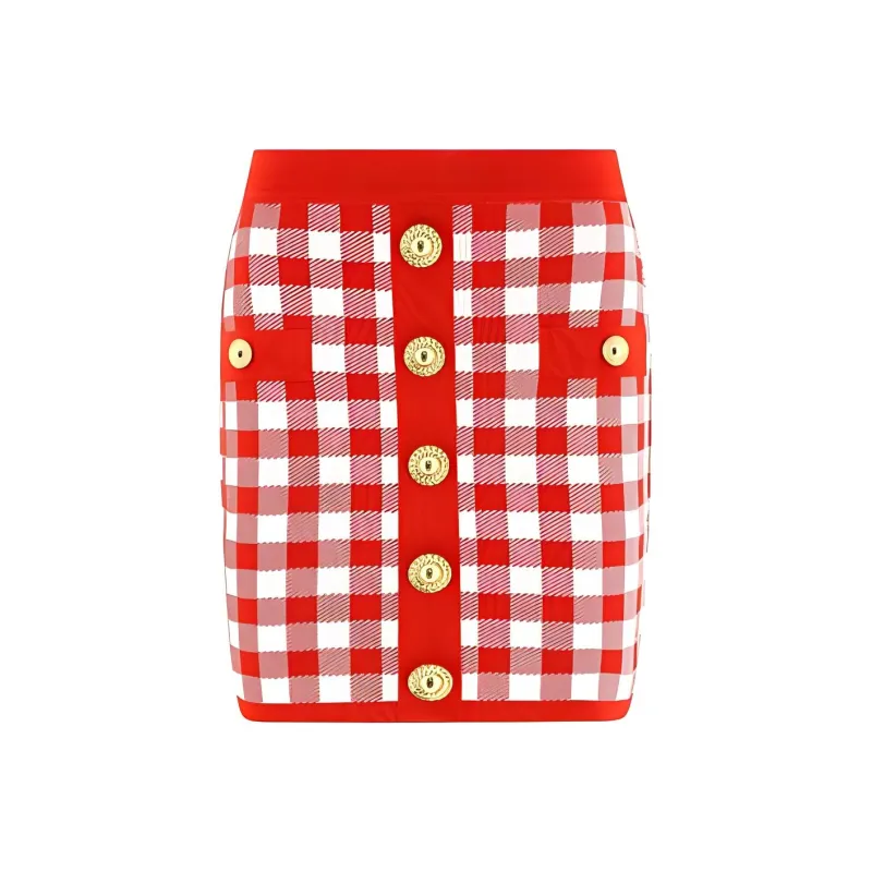 BALMAIN Gingham Check Patterned High Waisted Mini Skirt-0