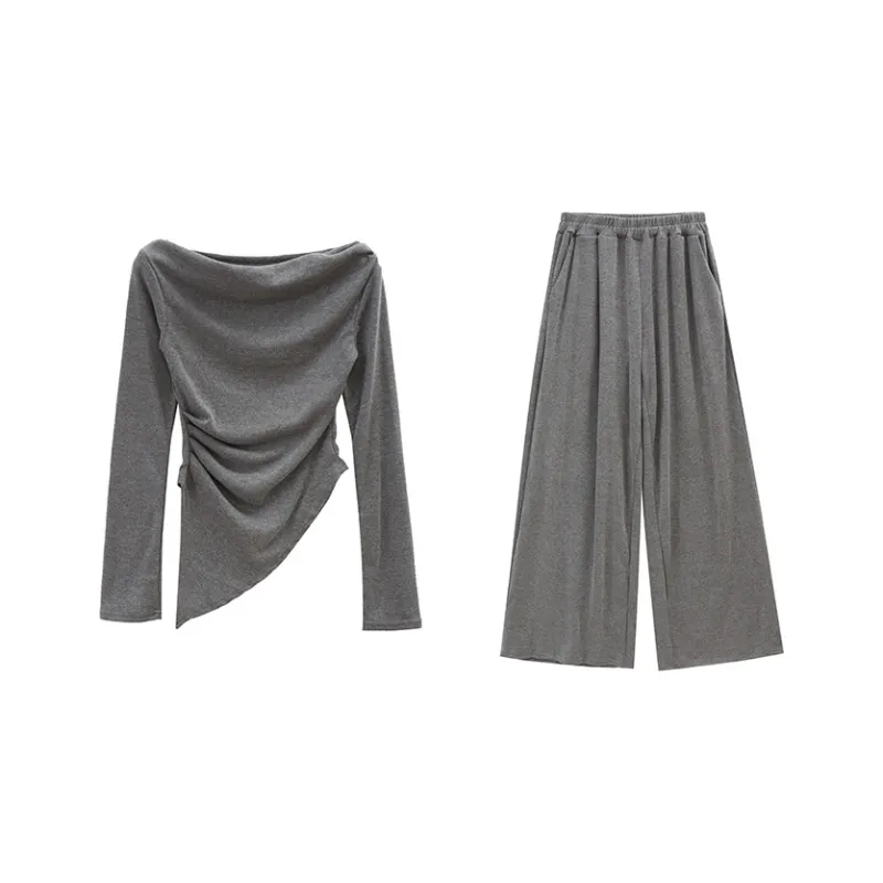 MIMOSA CHUR Knitted Fabric Long-Sleeved Loose Fit Top Comfortable Soft Pants Set Women's-3