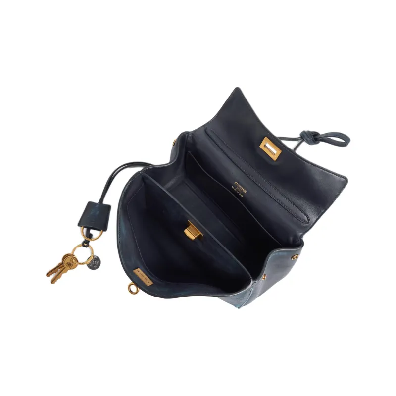 Balenciaga Rodeo Calfskin One Shoulder Handbag Women's Black-4