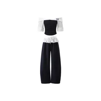 PLAY BUSH Casual Suit Women's White Top And Black Bottom