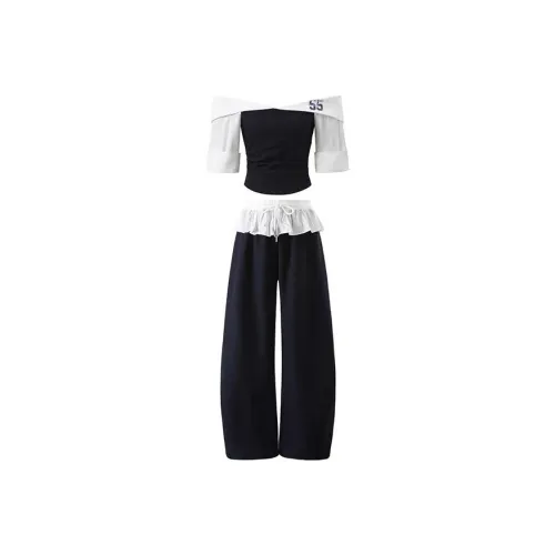 PLAY BUSH Casual Suit Women's White Top And Black Bottom