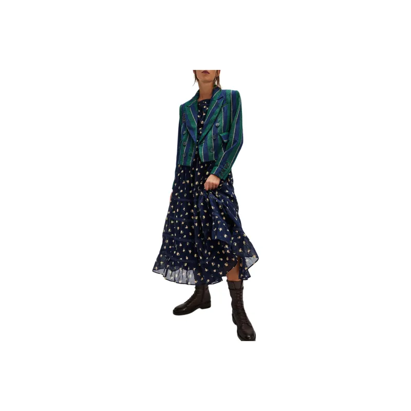 FREE PEOPLE Daydreamer Midi Dress Slip Dresses Women's Navy Combo/Marine Blue Combo-0