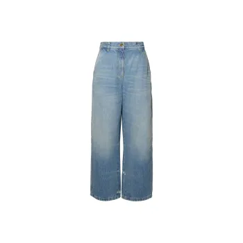 PALM ANGELS Washed Logo Wide Denim Jeans Blue