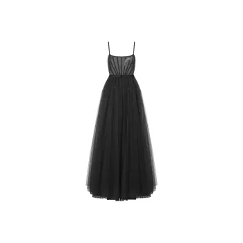 DIOR Flared Long Evening Gown Slip Dress Women's Black