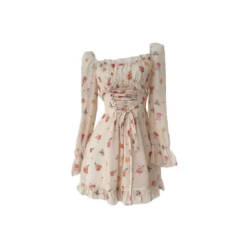 Mu Xiao Xin Long Sleeved Dresses Women's Yellow Flower
