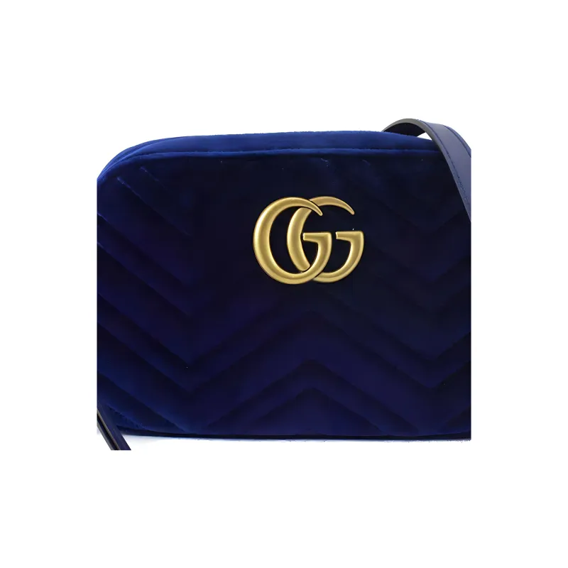 GUCCI GG Marmont Velvet Velour Camera Bag, Shoulder Bag, Crossbody Bag Women's Dark Blue-4
