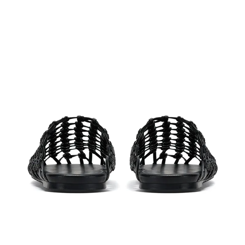 GG CC Rubber Sole Woven Abrasion Resistant Closed Toe Slippers Women's-3