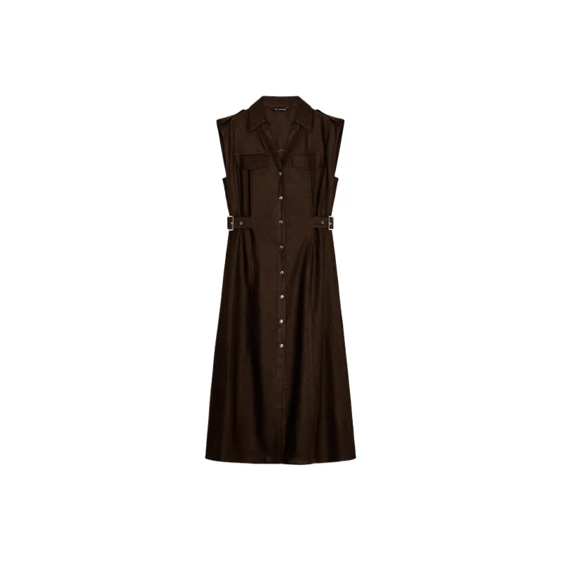 ZARA Sleeveless Dress Women's Brown-0