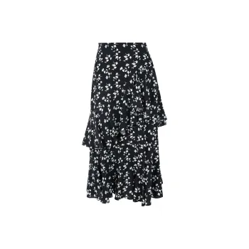 3COLOUR Casual Long Skirts Women's Black White Floral