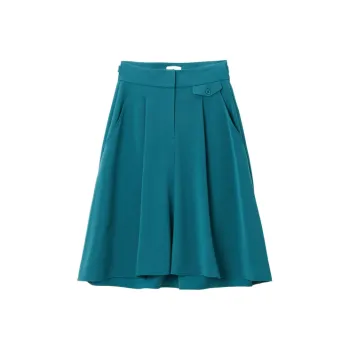 OVV Casual Long Skirts Women's Dark Blue Green Solid Color 51