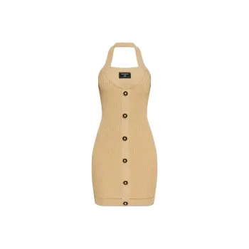 BALMAIN Halterneck Ribbed Knit Mini Dress