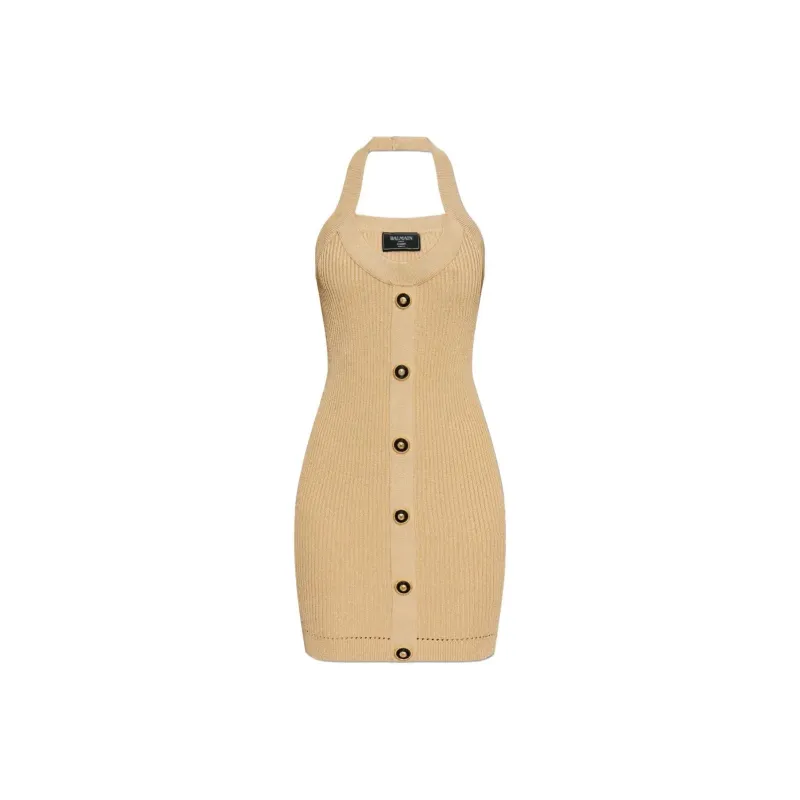 BALMAIN Halterneck Ribbed Knit Mini Dress-0