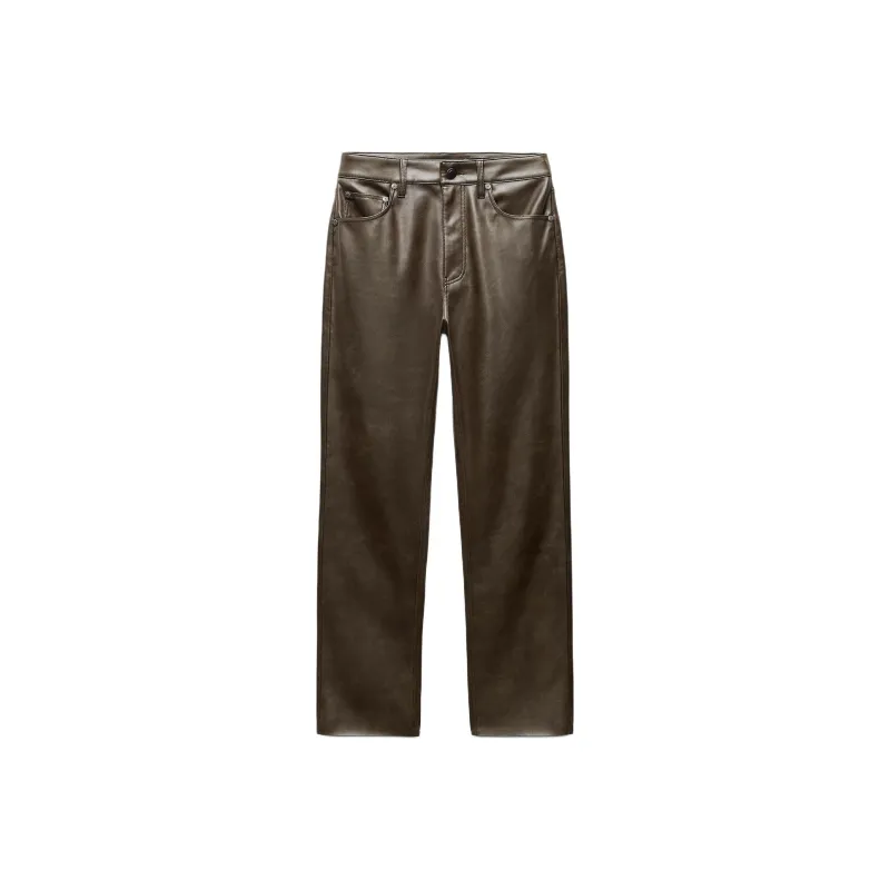 ZARA ZW Series Leather Pants Women's Brown-0
