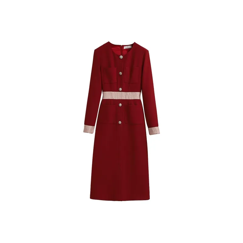 Silky Queen Long Sleeved Dresses Women's Red-0
