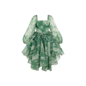 Selkie Collection Long Sleeved Dress Women's Green Pastoral Life Print