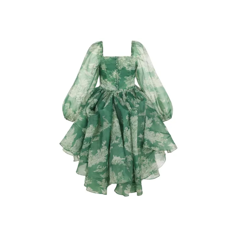 Selkie Collection Long Sleeved Dress Women's Green Pastoral Life Print-0