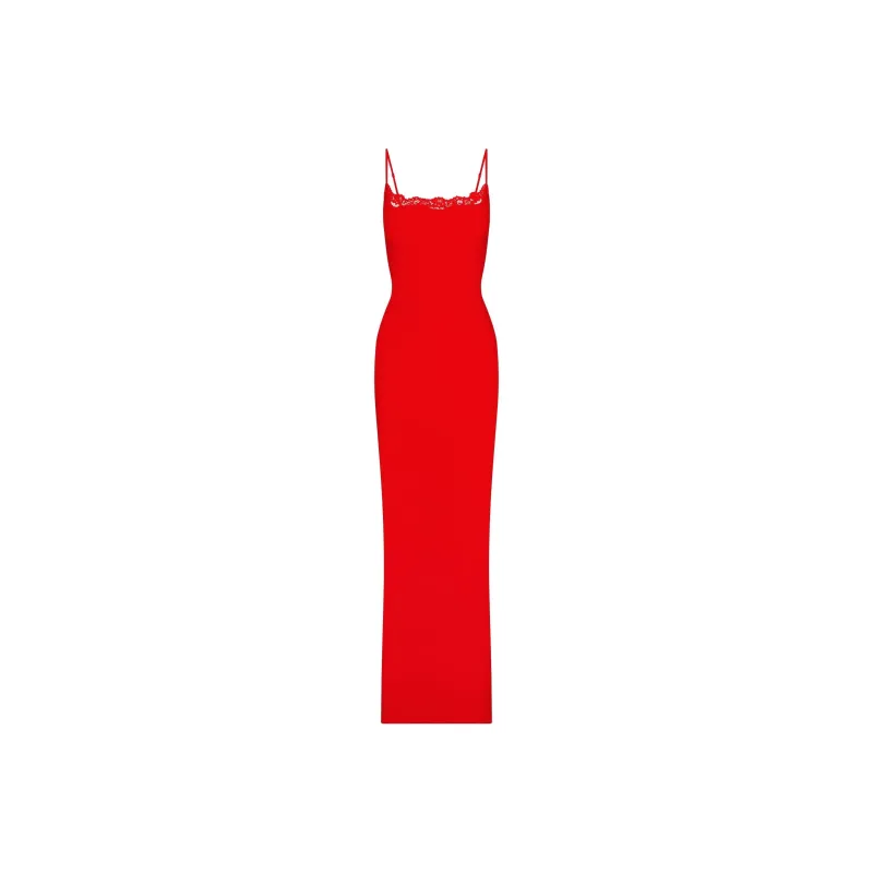 SKIMS Valentine's Day Collection SS25 FITS EVERYBODYLACE LONG SLIP DRESS Slip Dress Women's CAYENNE/Cayenne-0