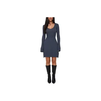 PRINCESS POLLY LIBERTE RIBBED LONG SLEEVE MINI DRESS Long Sleeved Dresses Women's Charcoal/Charcoal Gray