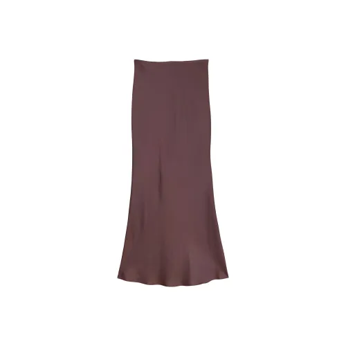 BASERANGE SS24 Dydine Fitted Skirt - Viscose Satin Casual Long Skirts Women's Dark Brown/Dark Brown