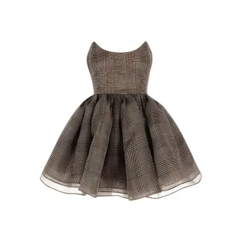Selkie Collection FW24 Sleeveless Dress Women's Brown Base With Houndstooth Plaid Print