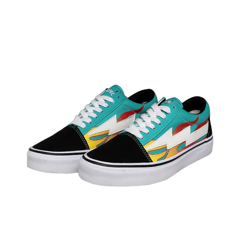 REVENFE X SPOTM x BURNING FLAME Slip Resistant, Abrasion Resistant, Breathable Low Top Canvas Shoes Unisex-11