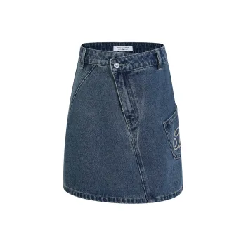 Three Quarters Denim Short Skirts Women's Blue
