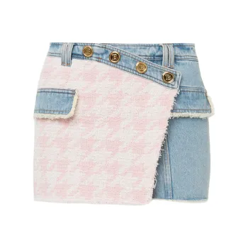 BALMAIN Denim Short Skirts Women's Light Pink