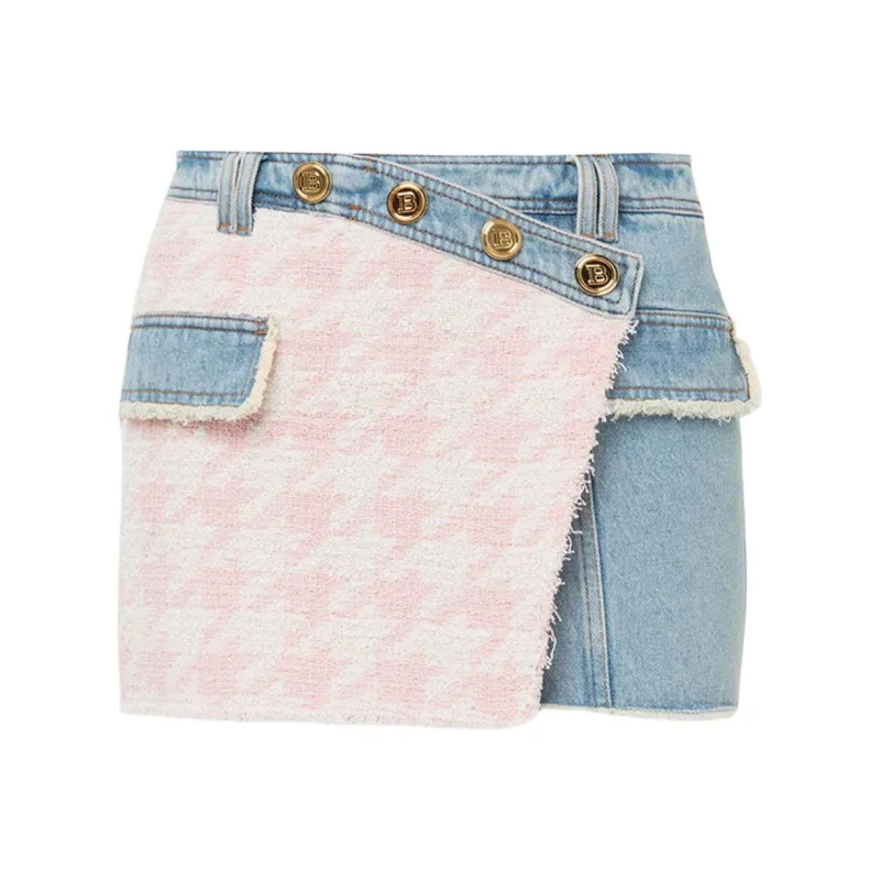 BALMAIN Denim Short Skirts Women's Light Pink-0